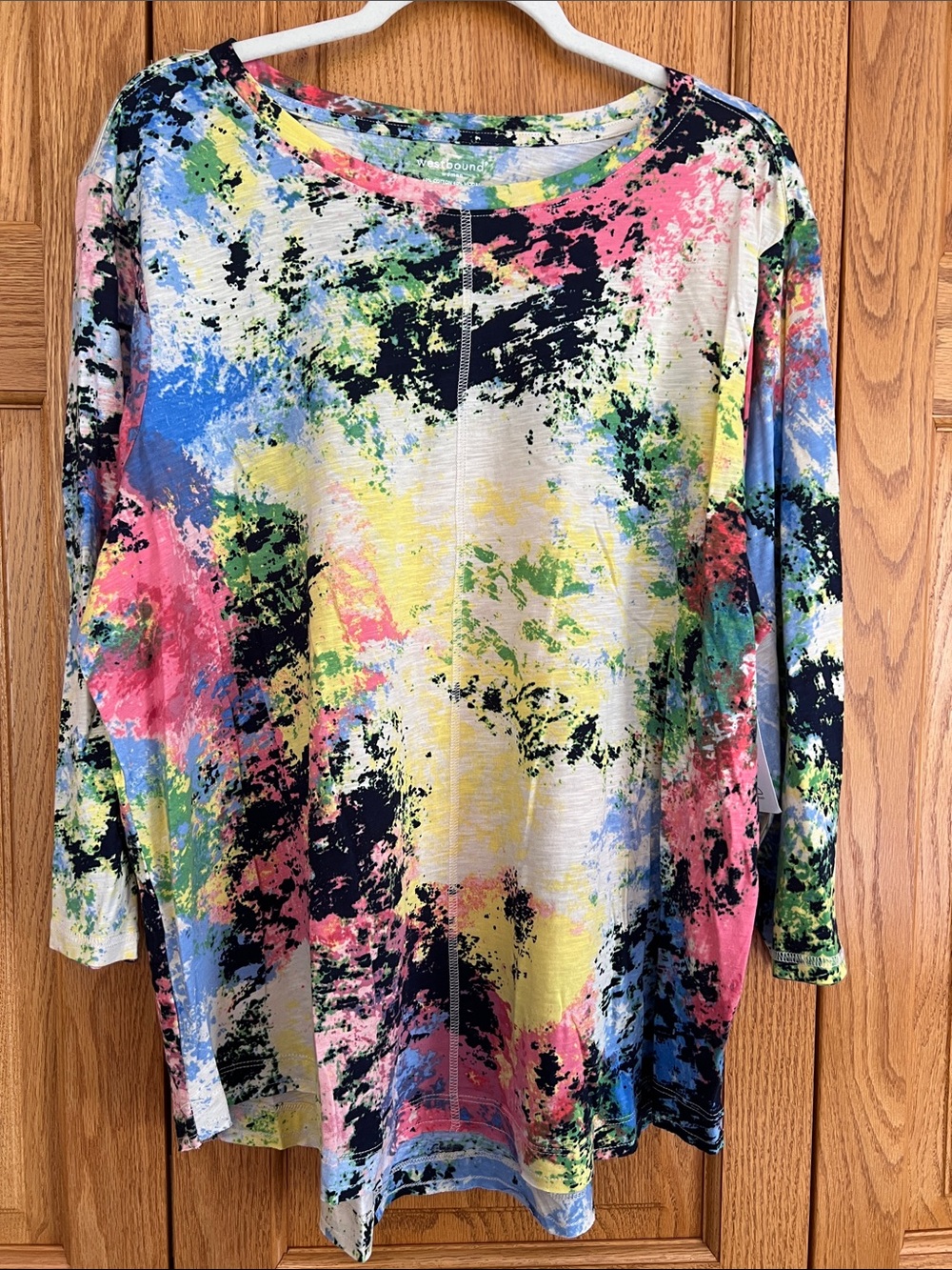 Women’s Westbound Woman Multicolor Abstract Print Long Sleeve Top, Size 1X, NWT